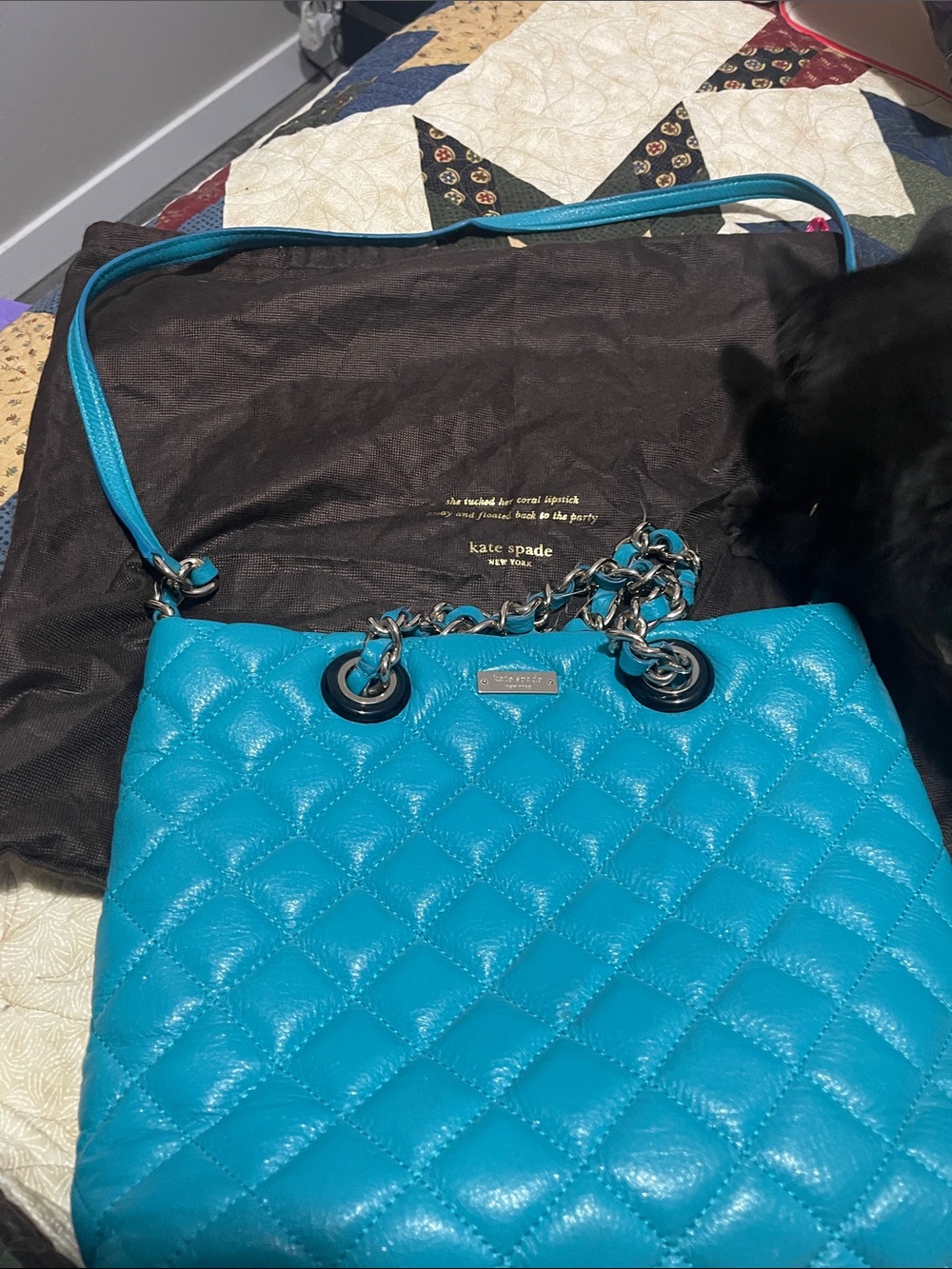 kate spade Quilted Leather Shoulder Bag in Turquoise Blue